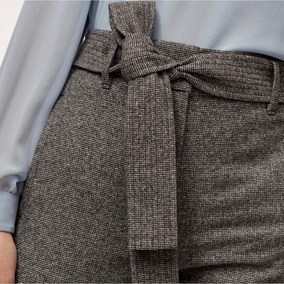 Aritzia Wilfred Jallade Wool Blend Gray Tweed Tie Belt Straight Leg Trousers 2 - Picture 2 of 16
